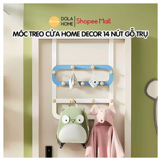 Móc treo cửa 2 tầng 14 nút gỗ Dola Home sau cửa phòng khách, phòng ngủ trẻ em, móc treo quần áo, tai nghe, không khoan
