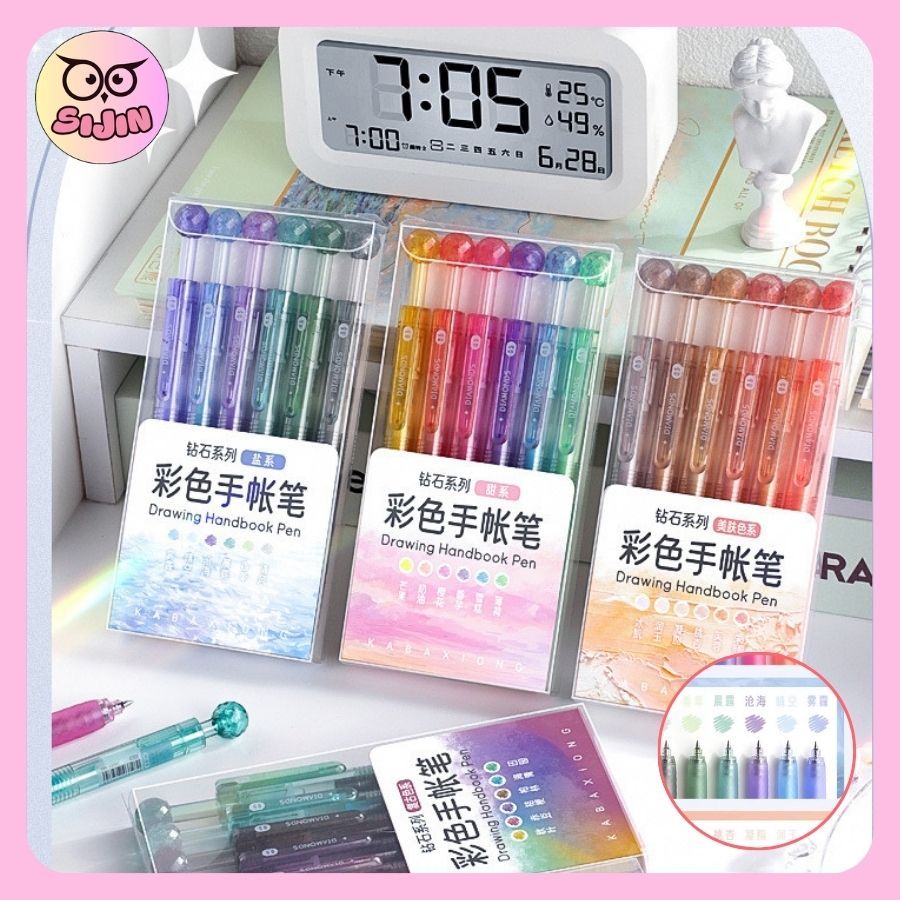 Set 6 Bút Gel Màu Kim Cương 0.5mm,Bút  Mực Khô Nhanh, Thiết Kế Lấp Lánh, Cảm Giác Cầm êm Ái, Tiện Dụ