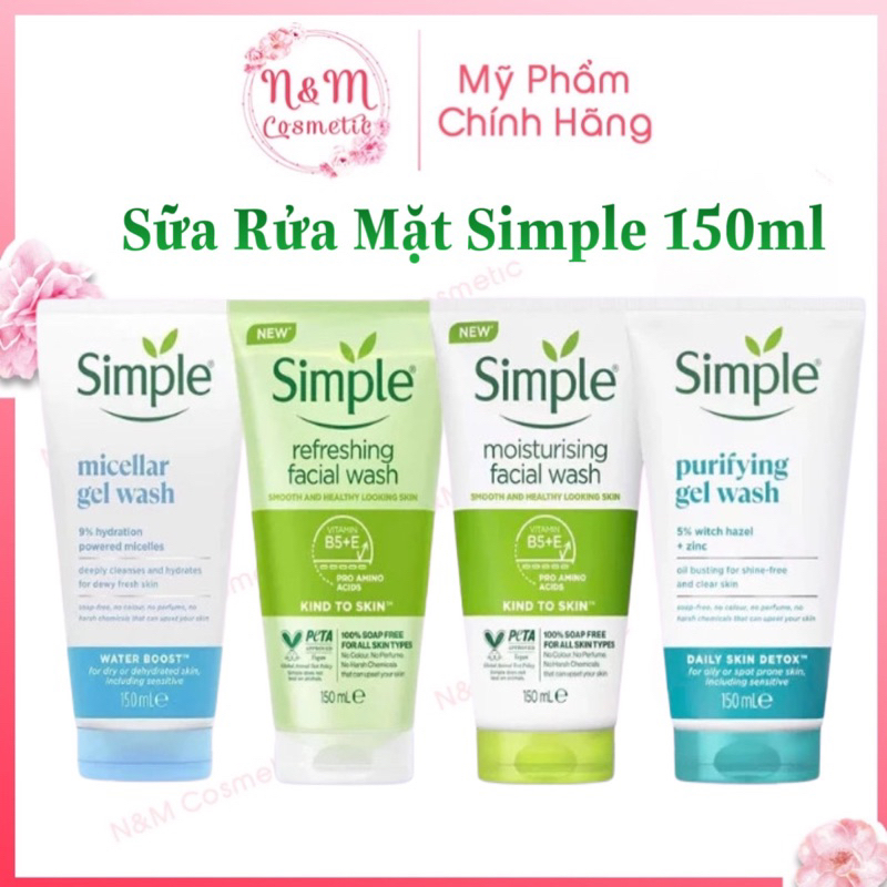 Sữa Rửa Mặt Simple Refreshing Facial Wash 150ml-Da Dầu Mụn, Nhạy Cảm (Mẫu mới)