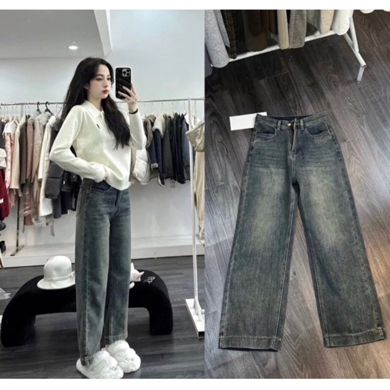 [Bigsize 60kg-98kg] Quần Jean Nữ Ống Đứng Form Rộng Vừa Co Giãn - Dài 103cm - Ống 23cm | BigBuy360 - bigbuy360.vn