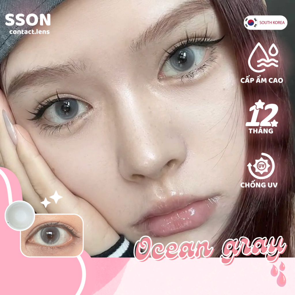 Lens cận Ocean Gray Gdia14.2mm Dia14.5 0~8 độ Tròng Kính áp tròng cận Chính Hãng SSon Lens