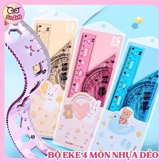  Bộ thước kẻ dẻo thước đo độ eke 20cm - Bộ 4 món dụng cụ học toán Bộ dụng cụ eke nhựa dẻo không gãy tiện lợi - SIJIN 