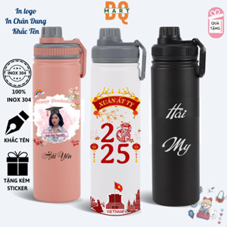 Bình giữ nhiệt 750ML Grand Thermos DQMart Chai thể thao 12 giờ giữ ấm, Tặng kèm sticker,tặng ống hút