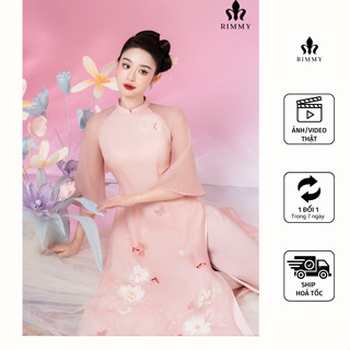 RIMMY - NGỌC DIỆP Áo dài Tết thiết kế màu hồng phớt hoa đào