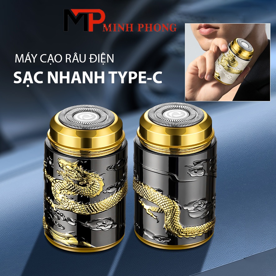 Máy Cạo Râu Điện Hoa Văn Rồng Khắc 3 Chiều Bằng Hợp Kim Bền Đẹp, Máy cạo râu mini du lịch tiện lợi