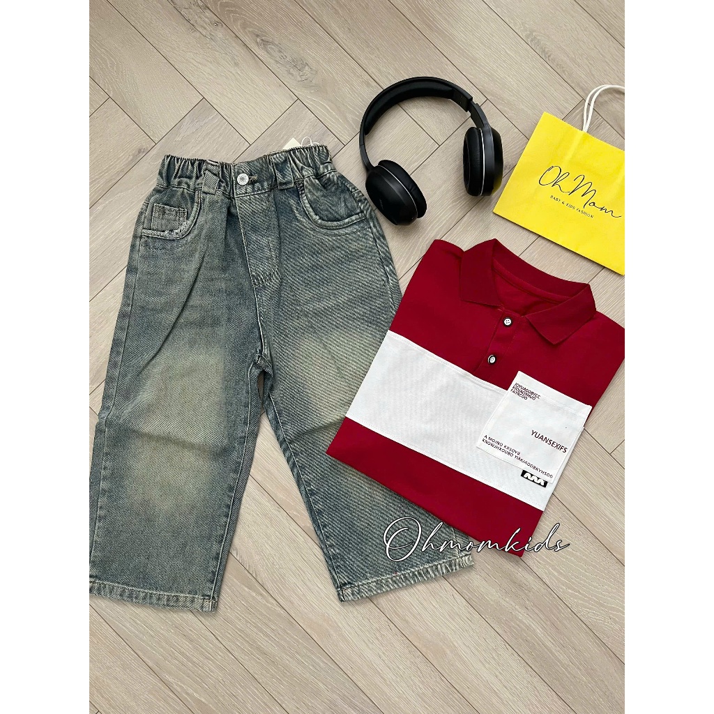 Quần jeans ống đứng basic nút gài cho bé trai