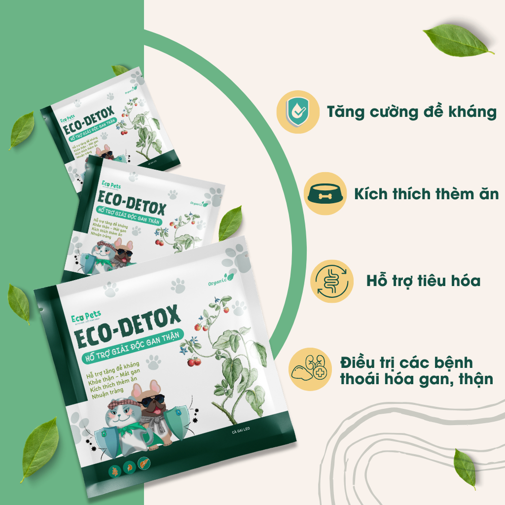 Eco Detox Giải Độc Gan Thận-Eco-Iron Bổ Máu, Canxi Cho Chó Mèo, Bột dinh dưỡng B Glucan Ecopets