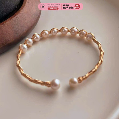 Vòng Tay Ngọc Trai Nhỏ 6ly Kiểu Vintage Quấn Dây Titan Vàng Thời Trang - Ngọc Trai Trường Thịnh