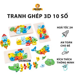 Tranh Ghép Hình 3D Kèm 10 Số Thứ Tự Bằng Gỗ SRIMOM - Giáo Dục Sớm Cho Bé Nhận Biết Màu Sắc, Chữ Số