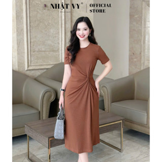 Đầm body đi chơi Nhật Vy cổ tròn xoắn eo tay ngắn chất thun gân phù hợp dạo phố - D3150