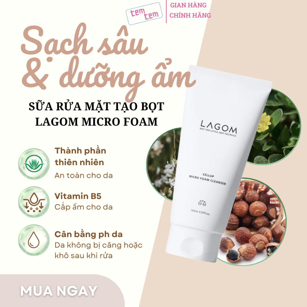 Sữa rửa mặt tạo bọt LAGOM Micro Foam 120ml