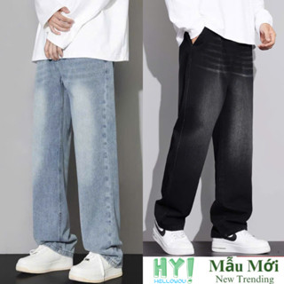 Quần Jean Ống Rộng Nam Wash 3 Màu Đen Trầm SMOKE Cạp Cao HELLOYOU, Quần Bò Nam Ống Suông Phong Cách RETRO Cao Cấp JS05
