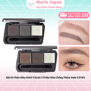 Bột Kẻ Chân Mày GOGO TALES 3 Ô Bền Màu Chống Thấm Nước Eyebrow Powder Kèm Cọ Vẽ 2 Đầu GT583