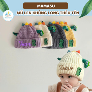 (THÊU TÊN) Mũ Len Khủng Long Thêu Tên Theo Yêu Cầu Mũ Len Cho Bé Phong Cách Nghộ Nghĩnh