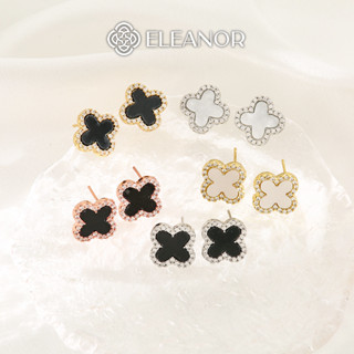 Bông tai nữ chuôi bạc 925 Eleanor Accessories cỏ 4 lá đính đá phụ kiện trang sức khuyên tai 9183