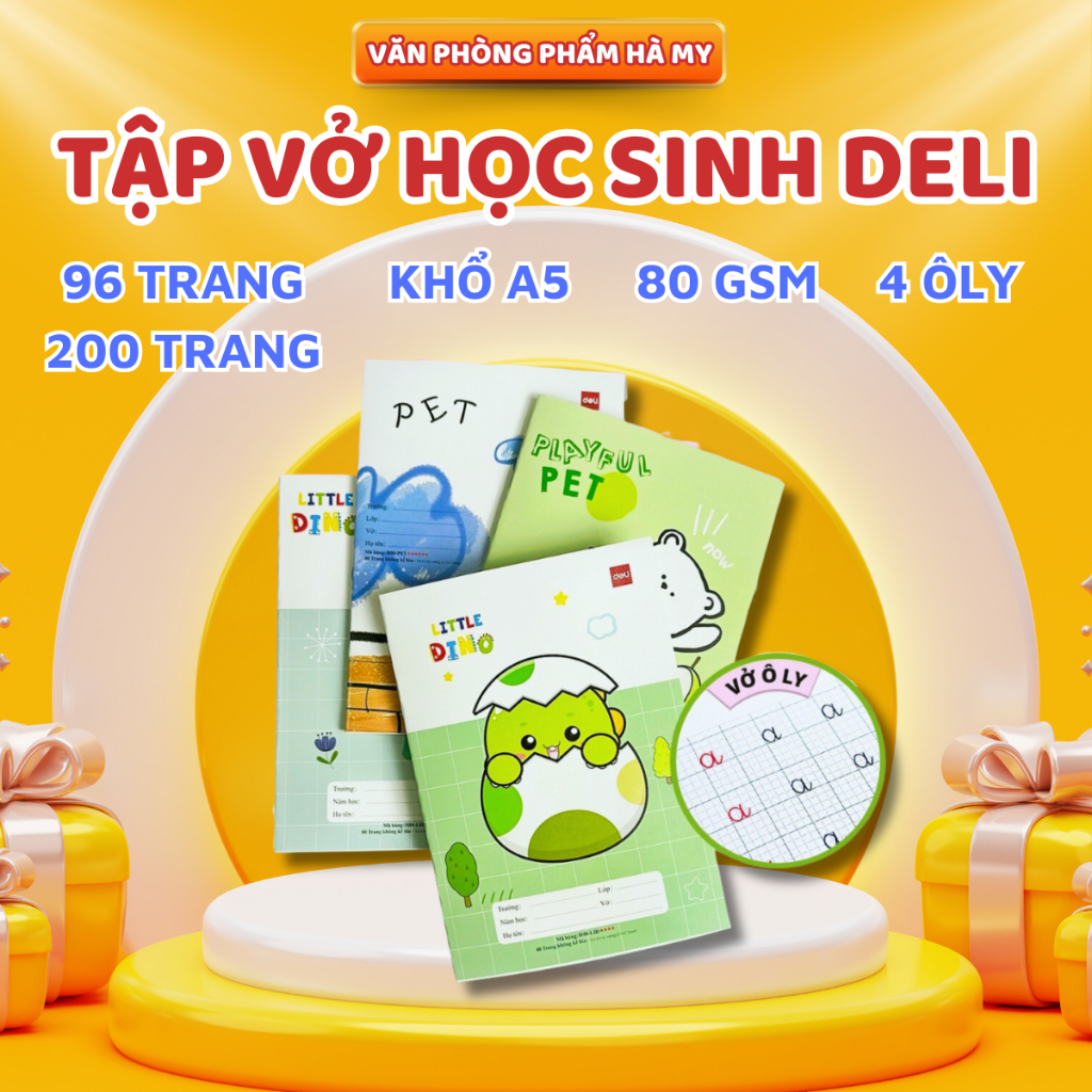 Tập Vở Học Sinh Deli A96-LID Khổ A5 Định Lượng 80gsm Vở 4 ôly vuông