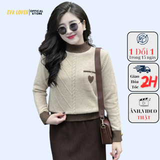 Áo len nữ Evalover 2806 họa tiết tim cúc túi, thiết kế dáng xuông freesize, chất len mềm mịn co giãn