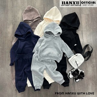 (KHÔNG CẦN TĂNG SIZE) Bộ Quần Áo Thu Đông Bé Trai Vải Cotton Nỉ 2 Da Dày Dặn Ấm Áp, Set Quần Áo Thu Đông Giữ Ấm Hanxu