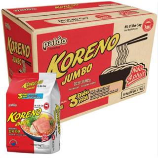THÙNG 100 gói Mì KORENO JUMBO Mì Vị Kim Chi , BÒ CAY(10 Bịch 100 Gói)