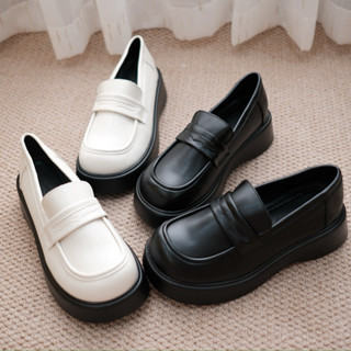 Giày Oxford da lì đế bánh mì, Giày lười nữ đế cao 5cm QCCC [Wood shoes]