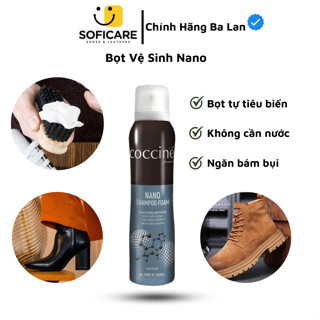 Chai xịt bọt khô vệ sinh giày da lộn Coccine Nano Shampoo, làm sạch túi xách da trơn Foam 150 ml