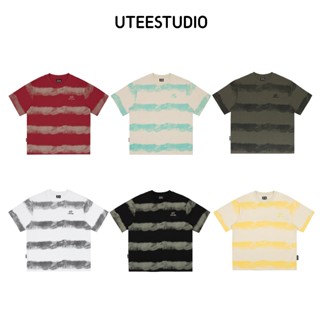 Áo Thun Sọc Ngang Thêu Đơn Giản Form Rộng Chất Liệu Cotton 100% Thời Trang Dã Ngoại Unisex Nam Nữ