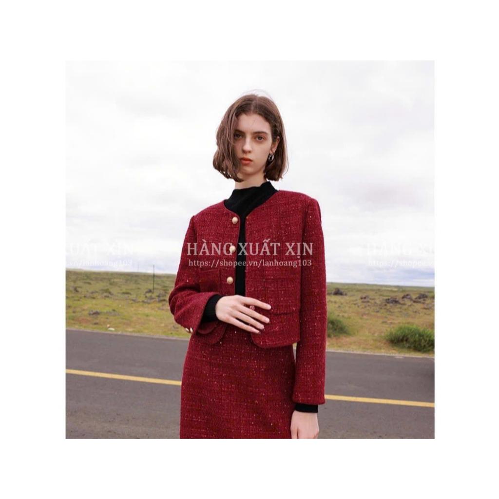 Áo khoác dạ nữ tweed Z@R hàng xuất dư xịn phối cúc siêu đẹp và sang chảnh