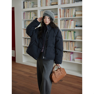 [Sẵn] Áo Khoác Phao Nữ Mùa Đông Kiểu Béo Dáng Ngắn Mặc Tết Sọc Kẻ Caro Hàn Quốc Có Big Size Nữ Chali AP075