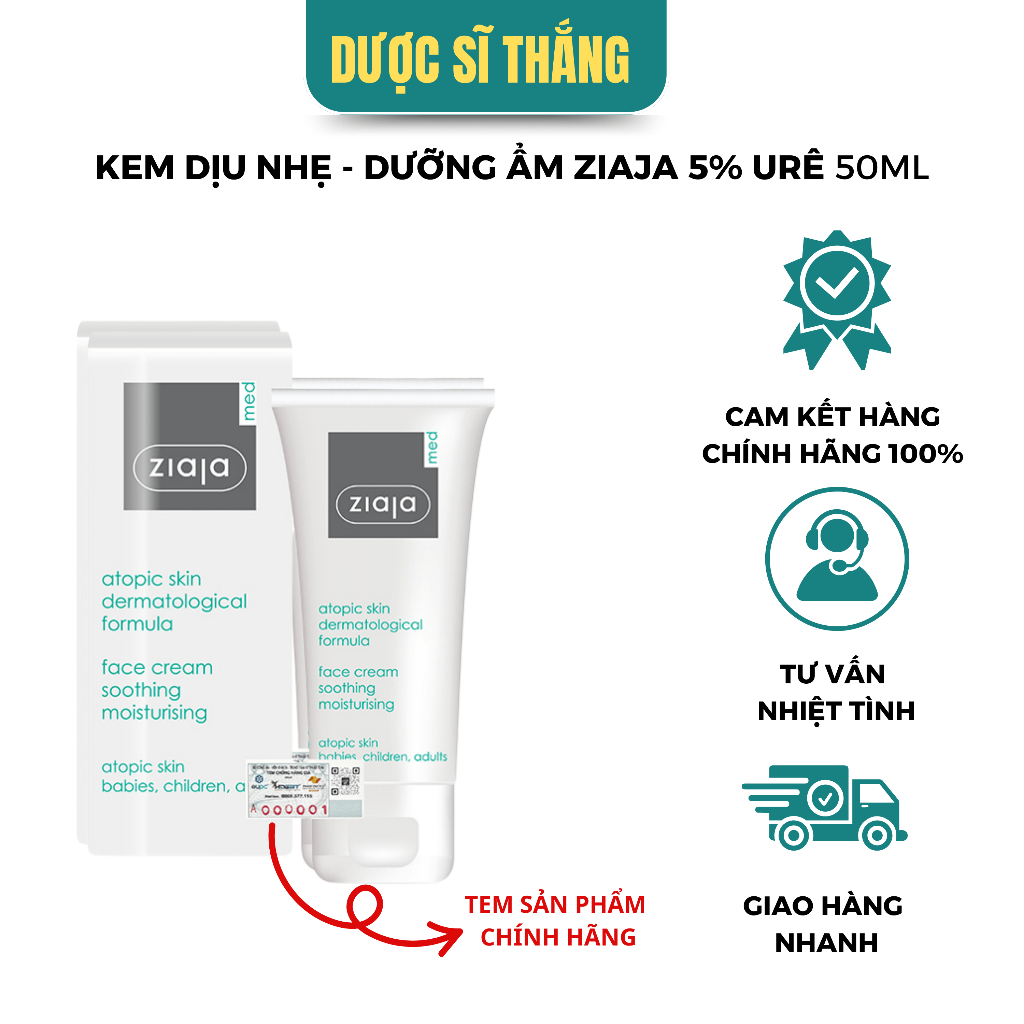 Kem Dưỡng Ẩm Da Mặt Dịu Nhẹ 5% Urê Ziaja Med Atopic Skin Dermatological Formula Giảm Thô Ráp Nứt Nẻ 50ml