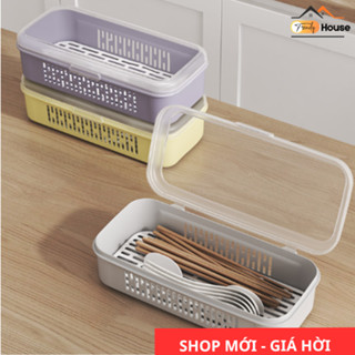  Hộp Đựng Muỗng Đũa Để Bàn 2 Lớp TRENDY Có Đậy Nắp Chống Bụi Có Khay Thoát Nước Chất Liệu Nhựa Cao Cấp An Toàn 