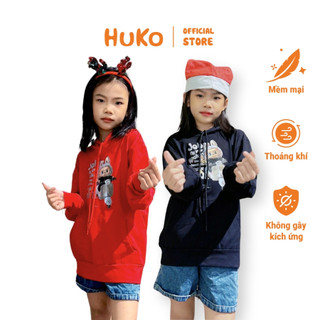 Áo Hoodie Cho Bé Gái Bé Trai Labubu Màu Đỏ Đen HUKO HAT51E, Phong Cách Thu Đông Mùa Lễ Hội Noel Tết 2026 Size 18-35kg