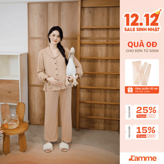 Bộ đồ bầu thu đông, bộ bầu mặc nhà sau sinh Bear chất len nỉ gân to họa tiết gấu thiết kế by Lamme