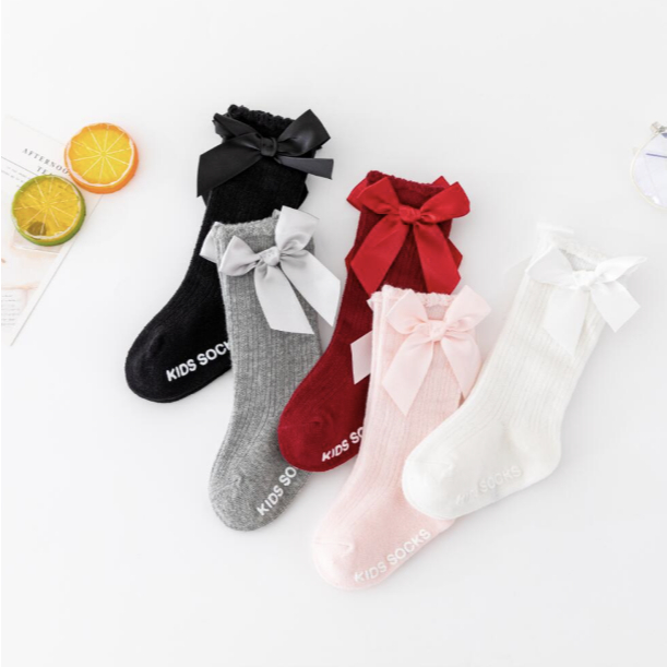 Tất vớ bốt cổ cao đính nơ cho bé gái siêu yêu phong cách Hàn Quốc chống trơn trượt Goodbabyvn