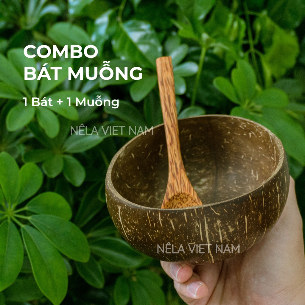 Combo Chén Bát Gáo Dừa Kèm Muỗng Gỗ Nếp Làng Thìa Gỗ Ăn Sữa Chua Granola, Đắp Mặt Nạ Loại 1 Cao Cấp