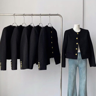 Áo Khoác Dạ Nữ Dáng Ngắn Đính Khuy Kim Loại Cao Cấp Cổ Tròn Phối Túi Giả 2 Bên Thời Trang Sugal AO KHOAC NU 023V2