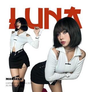  MORSELA® chính hãng - Áo croptop nữ tay dài LUNA chất len lai nhọn khoét vai phối nút Trung Hoa phong cách Y2K 