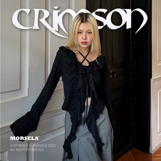 MORSELA® chính hãng - Áo croptop nữ kiểu tay dài CRIMSON phối ren lượn sóng tua rua phong cách sexy quyến rũ cá tính