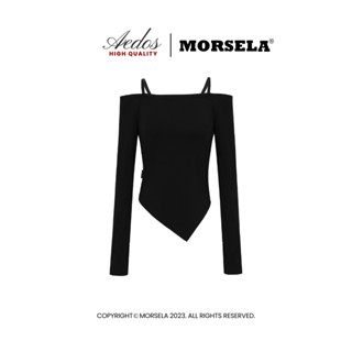 MORSELA chính hãng - Áo croptop nữ tay dài trễ vai AEDOS kiểu form ôm vạt chéo phong cách cá tính Hàn Quốc
