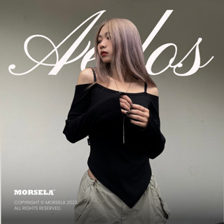 Áo croptop nữ tay dài kiểu trễ vai Hàn Quốc AEDOS form ôm vạt chéo phong cách cá tính - MORSELA chính hãng