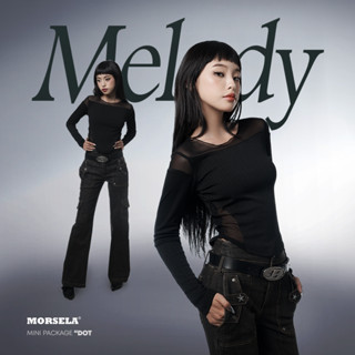 MORSELA chính hãng - Áo croptop nữ kiểu tay dài form ôm cut-out phối lưới MELODY phong cách sexy cá tính