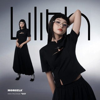MORSELA chính hãng - Áo thun croptop nữ kiểu tay ngắn xẻ tà LILITH phong cách dân gian đương đại