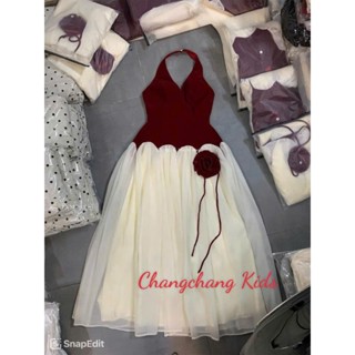 Đầm yếm bé gái vải nhung váy voan gắn hoa rời cho mẹ và bé 15-55kg,đầm thiết kế sang chảnh dài cho bé gái và mẹ