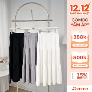 Chân váy len CV003 cạp chun dài phối 3 tầng chất len mềm mịn, co giãn freesize dưới 65kg, phù hợp mùa thu đông BY LAMME