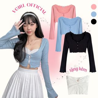 Set áo tube cúp ngực ren đính hoa kèm áo khoác lửng tay loe nút ngọc [ẢNH ĐỘC QUYỀN]
