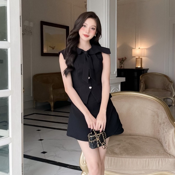 H2STORE - SET ÁO GILE CỔ NƠ PHỐI CHÂN VÁY CHỮ A - C05050