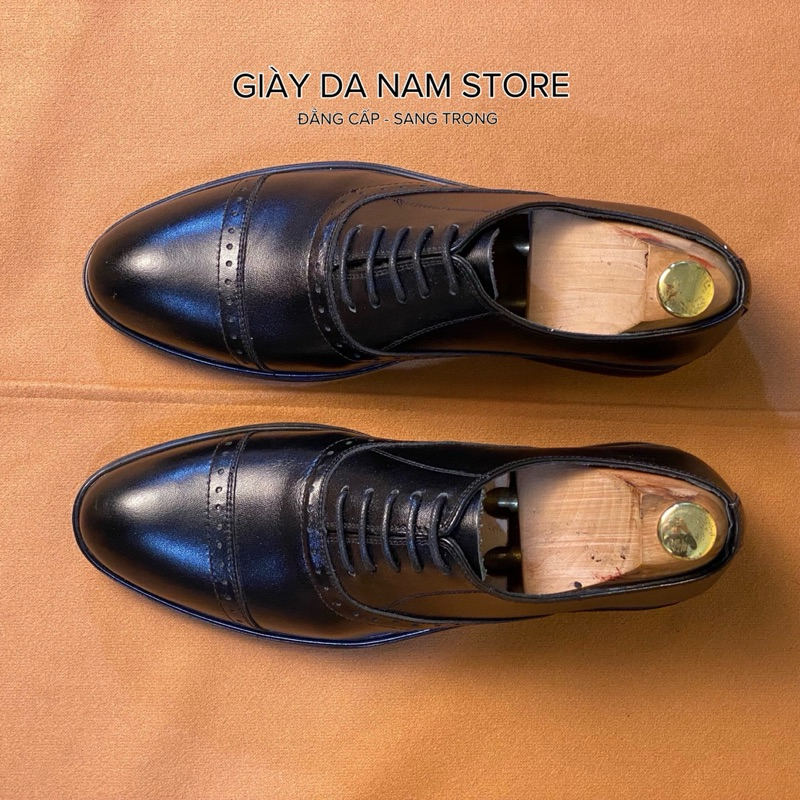 Giày Tây Nam Tăng Chiều Cao 6,5cm - Giày Công Sở Da Bò Nhập Khẩu - Bảo Hàng 12 Tháng ( ĐEN NGANG )