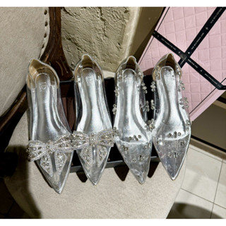 [Size35-44] Giày búp bê đinh tán và nơ đá siêu xinh bigsize. Quai mica mềm êm, có lót đệm trong gót 2cm