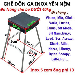 GHẾ ĐÔN GA INOX YÊN NỆM ĐEN , GHẾ ĐÔN GA AN TOÀN , Ghế ngồi xe máy cho bé , Xe Tay Ga Yên Nệm, Không Tựa,,An Toàn Cho Bé