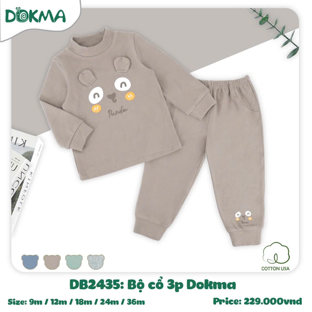 Dokma chính hãng -Bộ cổ 3 phân bé trai Dokma DB2435, Size 6-36tháng, chất vải cotton nỷ