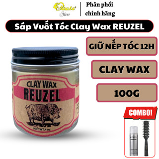  Sáp vuốt tóc Reuzel Clay Wax  chai lọ thuỷ tinh cao cấp siêu giữ nếp bản con heo hồng - 100g 